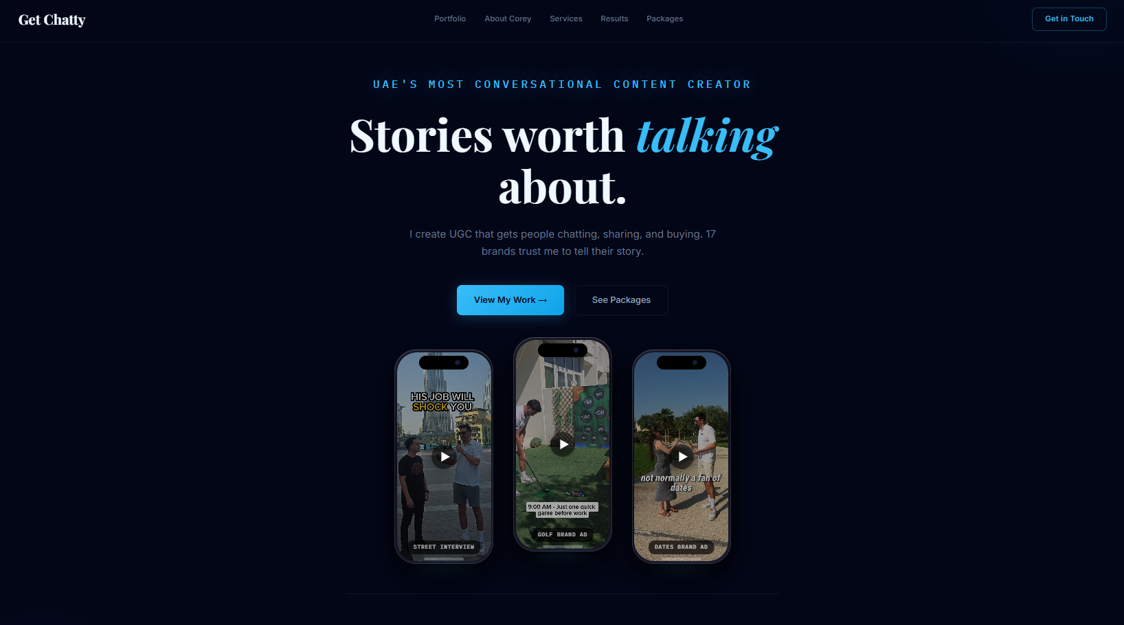 Get Chatty portfolio hero with 3D phone mockups